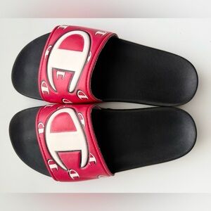 Champion Women's Black and Red Slide Sandals